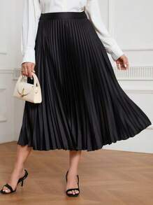 SHEIN Frenchy Plus Size Women'S Pleated Midi Satin Skirt