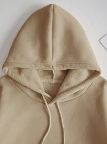 SHEIN EZwear Letter & Skull Printed Drop Shoulder Hoodie - Black - View 6