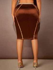 SHEIN SXY Váy Bodycon băng tương phản của phụ nữ - Cà phê nâu - Xem 2