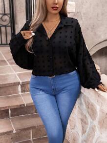 Calvaya Kích thước lớn Chấm bi áo - màu đen - Xem 3