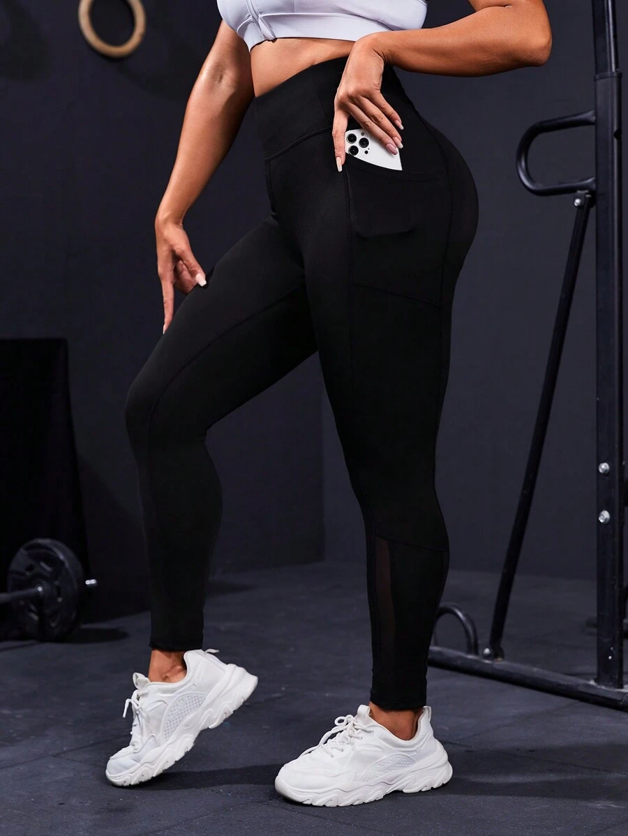 Yoga High Street 加大尺寸寬鬆腰帶側邊條紋運動打底褲,帶口袋 - 黑色 - 查看 1