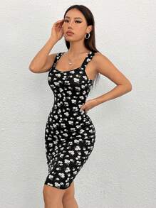 SHEIN PETITE Vestido Sem Mangas Com Estampa Floral - Multicolorido - Visão 5