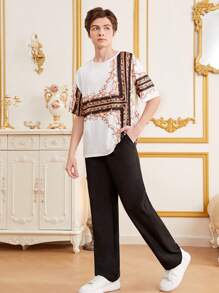 少年男款寬鬆數字印花t卹,適合日常休閒穿著 - 白色 - 查看 10