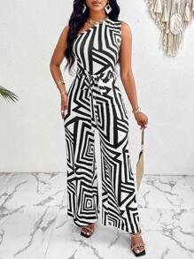 SHEIN Slayr In Địa lý Một bờ vai Áo liền quần - màu đen - Xem 3