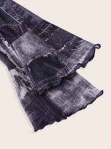 SHEIN ICON Plus Size Women's Full Printed Bell Sleeve Dress - Purple - View 6