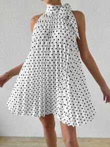 Firerie 女士波尔卡圆点蝴蝶结领口无袖连衣裙，适合情人节、婚礼季节、度假、春夏季