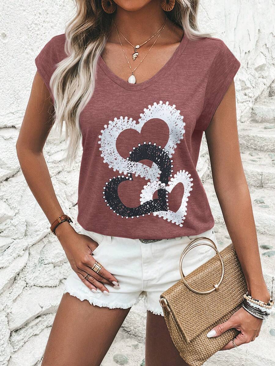 SHEIN Clasi Của phụ nữ Hình trái tim Áo ba lỗ - Màu đỏ tím - Xem 1