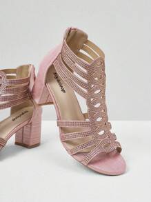 Styleloop Của phụ nữ Long lanh Dày Giày cao gót Chóp giầy mở ra Dép xăng đan , Phong cách Bohemian Cho mùa xuân Và Mùa hè - Hồng - Xem 3