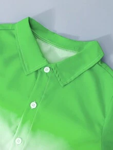 SHEIN Cậu bé Tween Biến đổi dần Ngắn tay Áo sơ mi - màu xanh lá - Xem 4