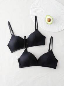2入組女士實色有鋼圈胸罩 - 黑色 - 查看 4