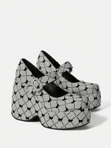 SheIn MOD Giày đế bệt mũi tròn ngoài trời dành cho nữ, khối màu trắng đen thời trang có khóa - Đen và trắng - Xem 4