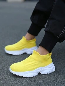 Spring/Summer Girls' & Boys' Breathable Lightweight Sneakers With Sports Socks Style, Suitable For Hiking And Outdoor Activities - Yellow - View 2