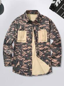 Manfinity Homme Men'S Camouflage Print Long Sleeve Shacket - Brown - View 4