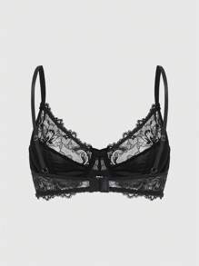 ROMWE Goth Women's Underwire Lace Bralette Top, Lingerie, For Valentine's Day - Black - View 2