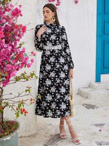 Seusyu Women's Floral Printed Stand Collar Long Sleeve Dress - Multicolor - View 1