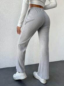 EURMUSE Women's Ribbed Pants - Grey - View 2