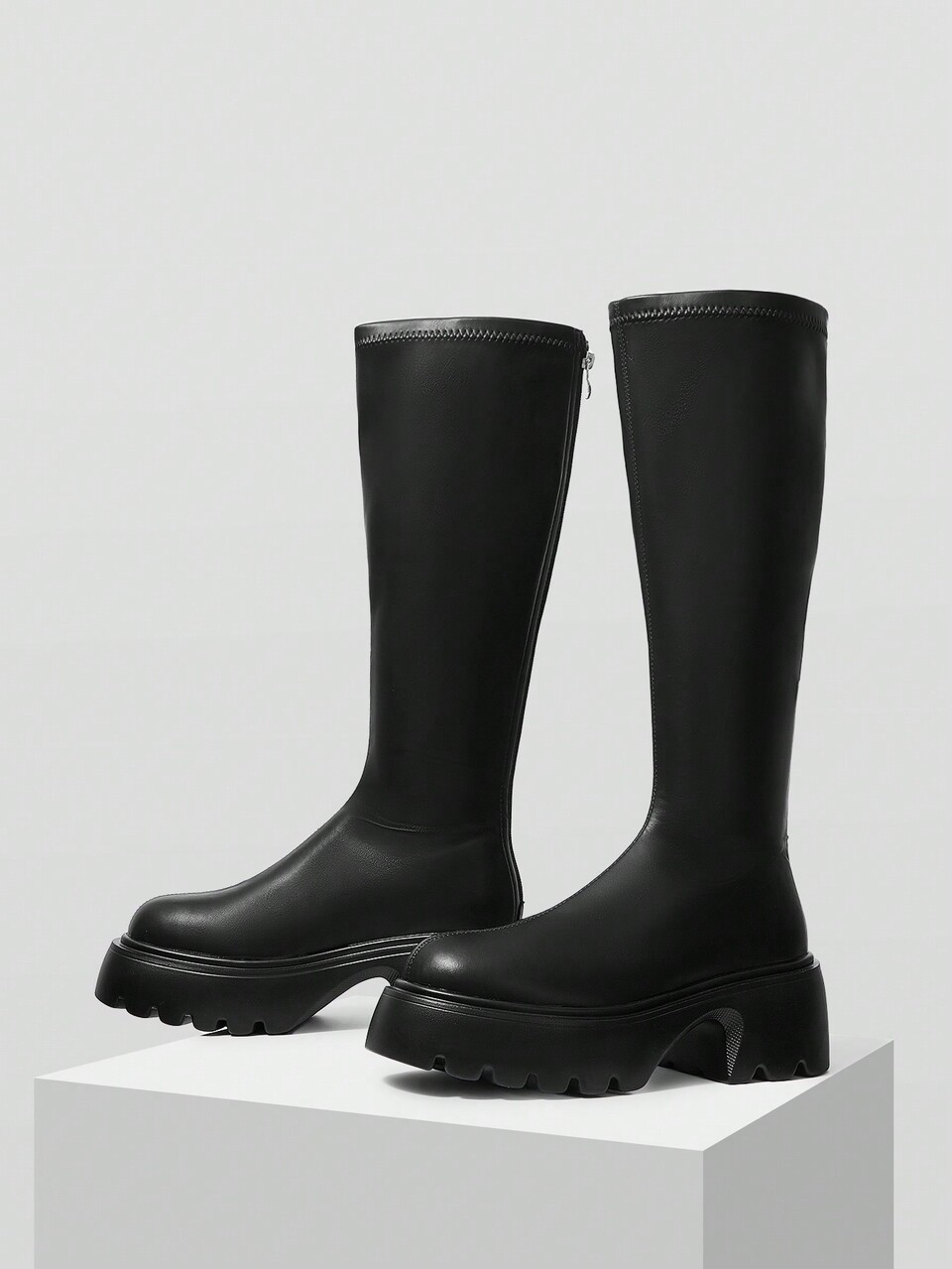 WOMEN'S KNEE-HIGH ROUND TOE PLATFORM BOOTS, FASHIONABLE AND VERSATILE