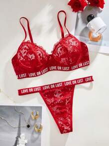 Lowkey Lull Ensemble De Lingerie Sexy Soutien-gorge Et String En Dentelle À Motif Lettre