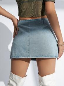 Aveloria Affinna Washed Denim Rock Mit Reißverschluss Vorne