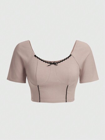 Camiseta casual de mujer con mangas raglán y lazo lindo