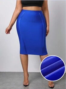 SHEIN SXY Plus Size Valentines High Waisted Elegant Bandage Skirt - Royal Blue - View 1