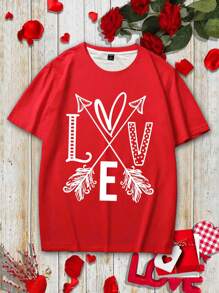 Men's Family Look Letter Print T-Shirt (Sold Separately, 5pcs In Total) - Red - View 1