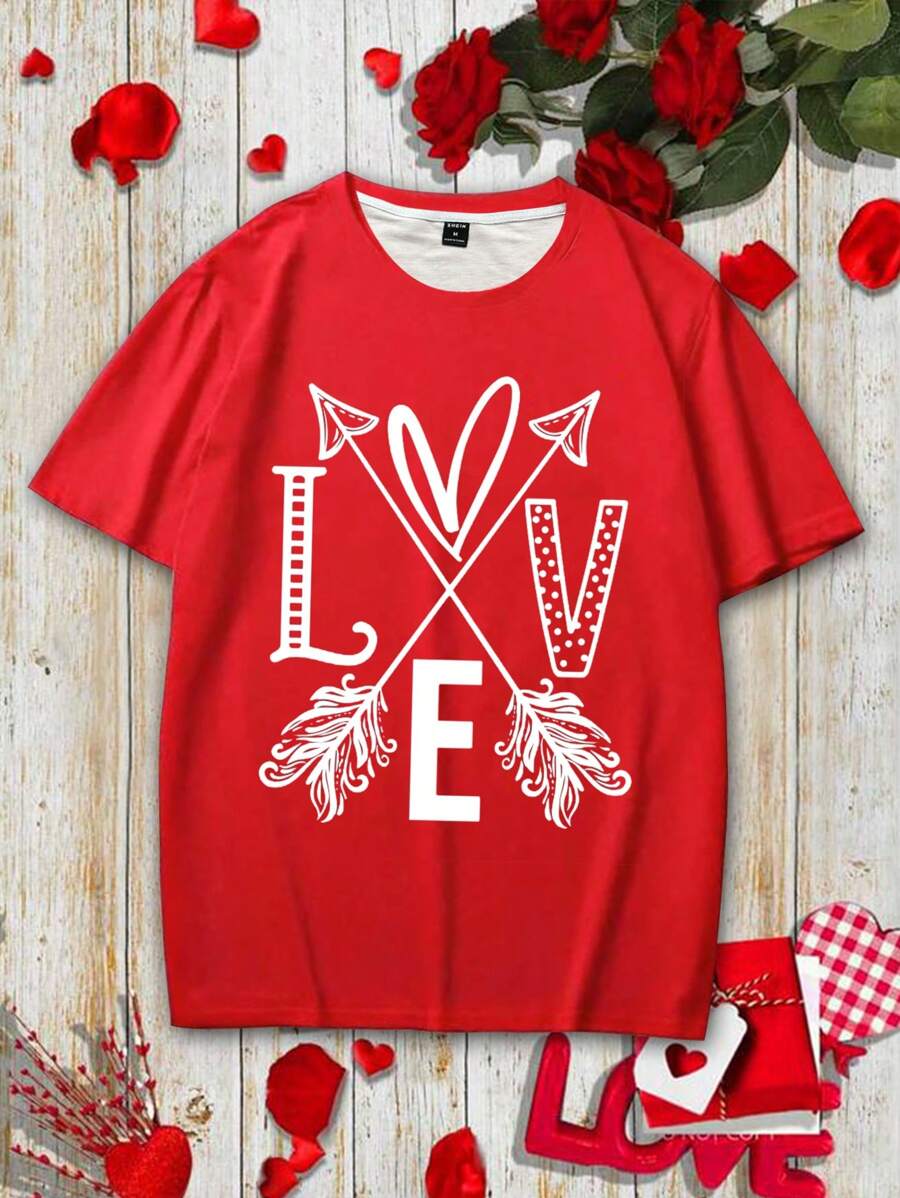 Men's Family Look Letter Print T-Shirt (Sold Separately, 5pcs In Total) - Red - View 1