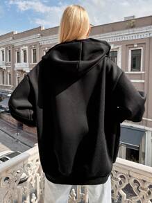 RueChic Zip Up Drop Shoulder Hoodie - Black - View 2