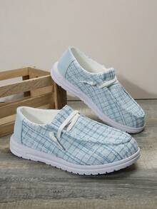 女士加大碼圓頭加厚平底鞋,鞋面綁帶設計,秋冬新品,歐美風格 - 藍色 - 查看 4