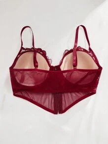 SHEIN Của phụ nữ Ren Nối Lưới Bras - Màu Đỏ Sâu - Xem 7
