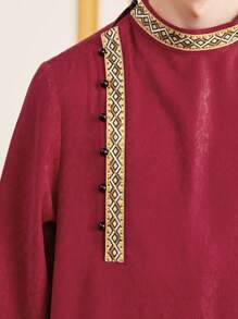 SHEIN Teen Boys' Casual Red Long-Sleeved Shirt With Weaving Detail And Black Pants 2pcs/Set - Multicolor - View 6