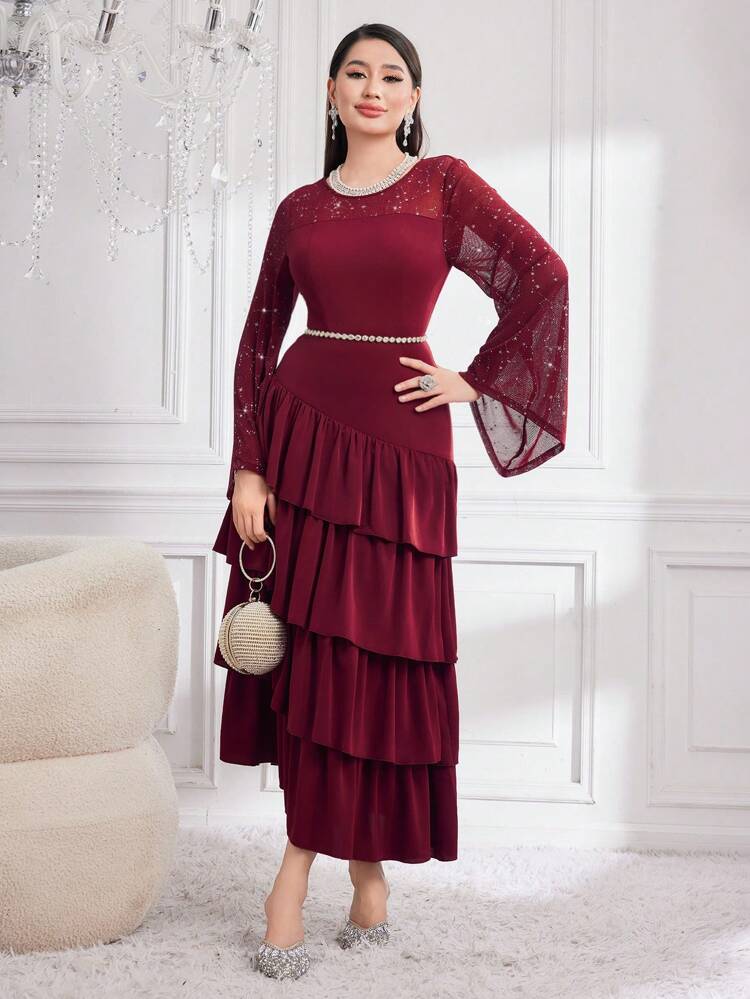Women'S Ruffle Hem Flounce Sleeve Dress