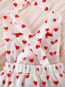 Baby Girl Allover Heart Print Crisscross Back Bodysuit & Headband Without Sock