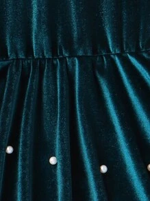 SHEIN 女小童珍珠串珠彼得潘領洋裝