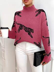 SHEIN Clasi 女式下垂肩動物圖案立領毛衣