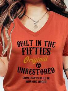 Plus Size Women's Slogan Print Short Sleeve Crew Neck Sweatshirt - Coral Pink - View 5