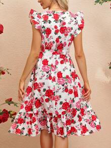 SHEIN Clasi Rose Print Ruffle Hem Dress