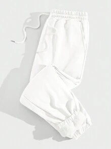 GENTILAND Pantalones De Chándal Casuales De Punto Para Hombre Con Cordón - Blanco - Ver 1