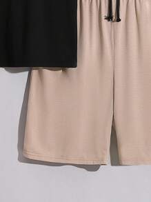 SHEIN Leap Crew Teen Boy Leisure Color Block Round Neck Loose Fit Knitted Two-Piece Set Of T-Shirt And Solid Color Shorts - Multicolor - View 5