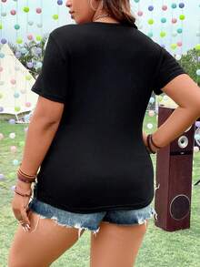 Flirla Kích thước lớn Màu thuần Crisscross Xu hướng: Cắt giảm Áo thun - màu đen - Xem 2