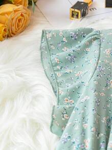 Breezaya 大码波西米亚风女式碎花荷叶边袖荷叶边下摆连衣裙，适合夏季 - 綠色 - 查看 4