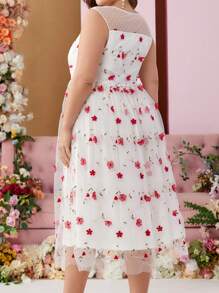 SHEIN Belle 大碼女士雞尾酒派對裙帶有3d花朵,情人節領,蓬鬆裙 - 粉色 - 查看 4