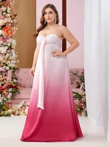 SHEIN Belle 大尺碼漸變褶皺胸無肩帶伴娘禮服 - 彩色 - 查看 5