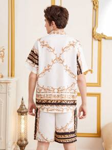 SHEIN 青少年男孩巴洛克印花襯衫和短褲套裝 - 彩色 - 查看 3