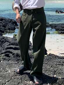 DAZY 男士全季純色長褲 - 綠色 - 查看 3