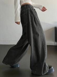DAZY Jeans De Pierna Ancha Con Diseño De Bigotes De Gato Para Mujeres