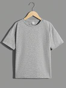 SHEIN 4 cái/bộ Cậu bé Tween Giải trí Phong cách đường phố Màu thuần Vòng cổ Lỏng lẻo phù hợp Ngắn tay , Mỗi Màu sắc một miếng - Nhiều màu - Xem 4