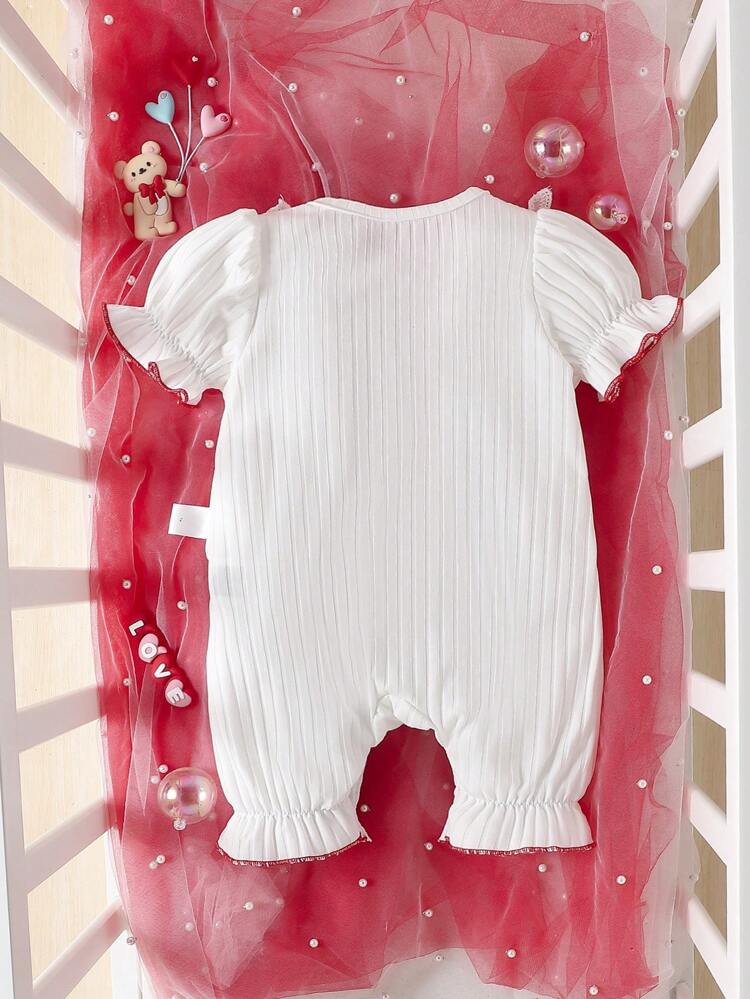 Baby Girl Summer Lightweight Short Sleeve Jumpsuit With Bow Decoration