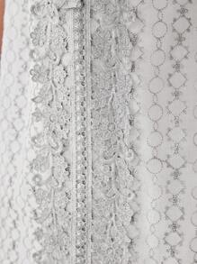 SHEIN Tween Girls' Patchwork Lace Trim Ribbon Puff Sleeve V-Neck Dress - Multicolor - View 5