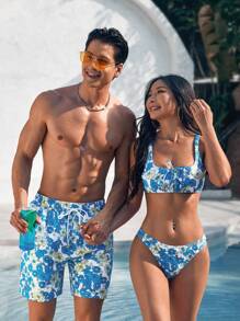 Surfspeed Men'S Floral Print Drawstring Beach Shorts - Multicolor - View 6